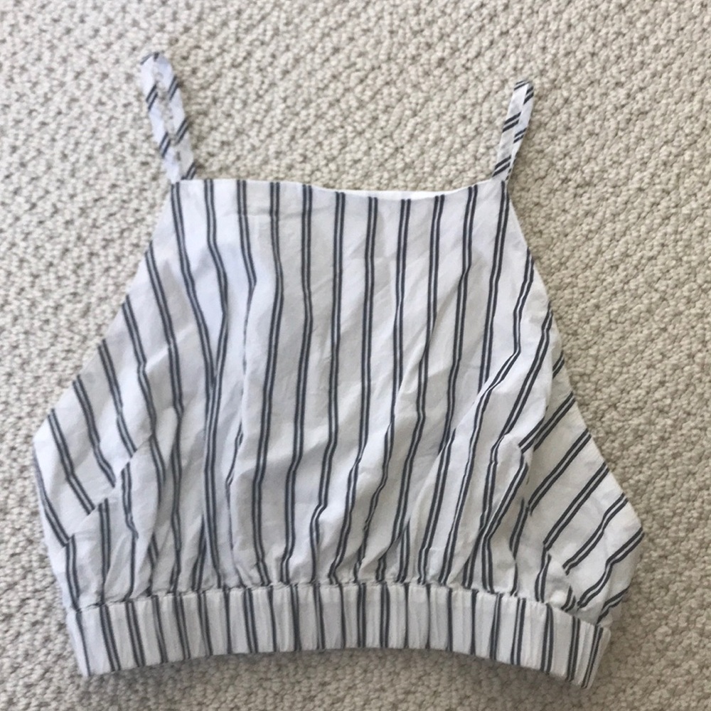High neck pinstripe crop top.